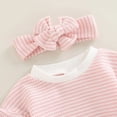 thumbnail image 4 of HWJAD Baby Girls Bubble Romper Infant Oversize Knit Crewneck Sweatshirt Tops and Bow Fall Winter Outfits, 4 of 8