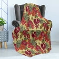 thumbnail image 4 of Vintage Soft Flannel Fleece Blanket, Natural Tropical and Exotic Birds Butterflies Flowers and Pomegranate Illustration, Cozy Plush for Indoor and Outdoor Use, 70" x 90", Beige Red, by Ambesonne, 4 of 5