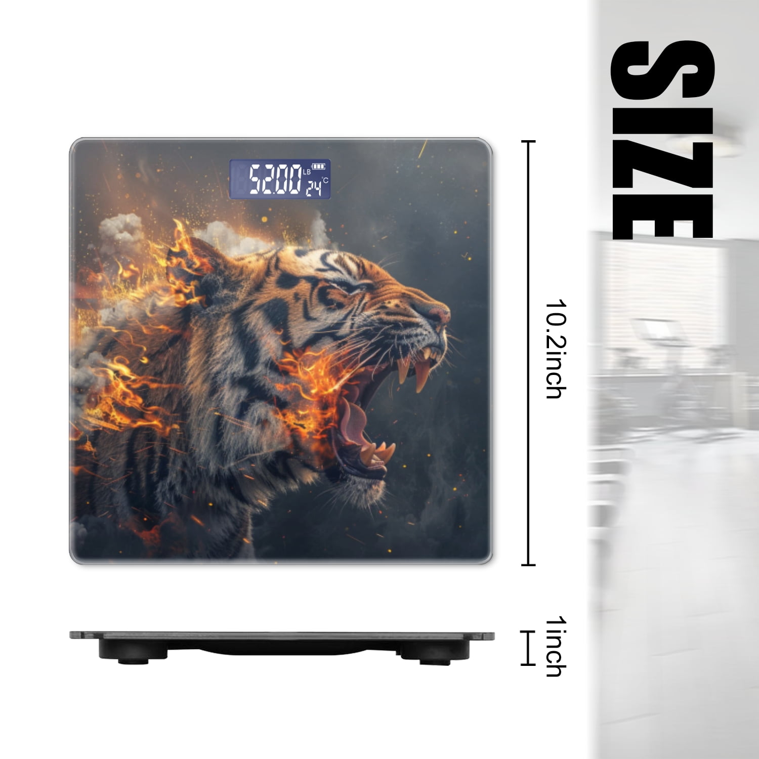 Bathroom Scale, Highly Accurate Digital Body Scale,Precisely Measures Weight up to 400 lbs-Roaring Tiger Made Of Fire With Smoke And Sparks