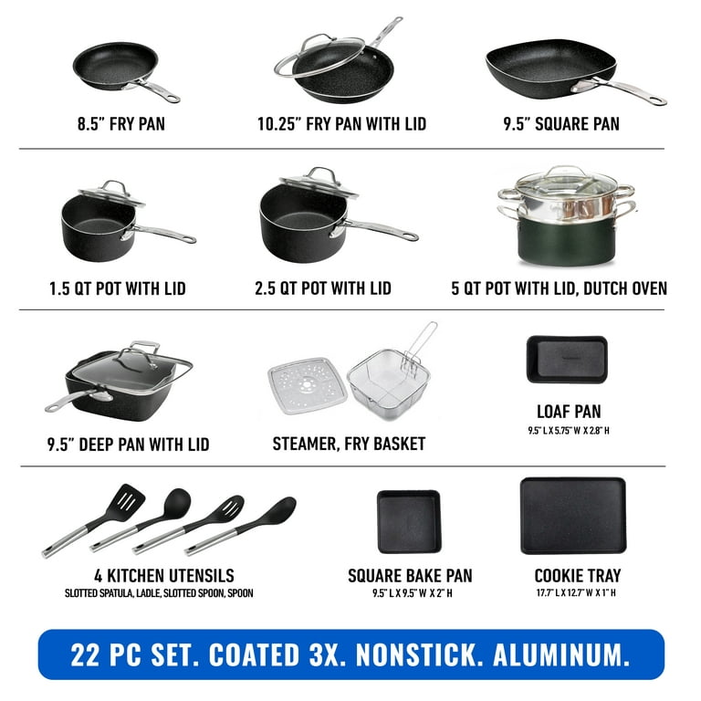 Granitestone Pots and Pans Set 22 Pcs Nonstick Cookware Set with