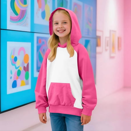 Spazoro Toddler Girls Loose Sweatshirts Hoodie Color Block with Pocket Casual Lightweight Long Sleeve Soft Pullover for Kids Girls Boys Hot Pink Size 14 T