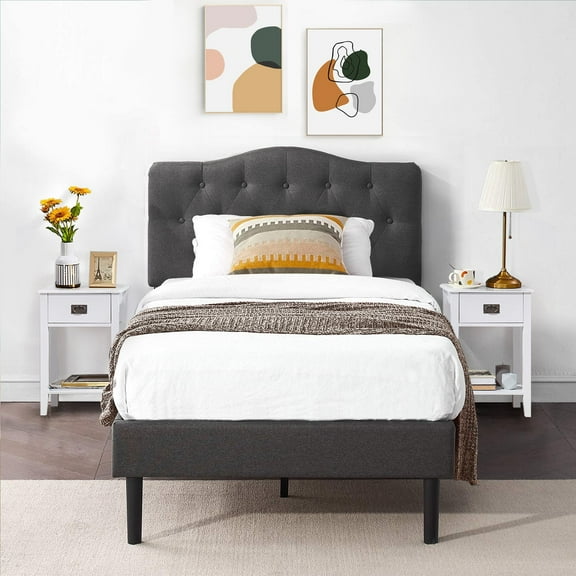 VECELO (Set of 3) Bedroom Set Upholstered Bed Frame and 2 Nightstand