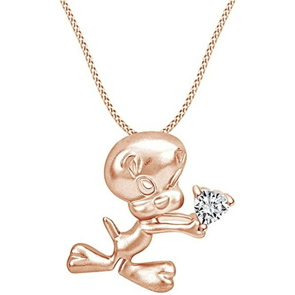0.50ct Lab-Created Diamond Bird with Heart Pendant Necklace 14K Rose Gold Over 925 Sterling Silver Birthstone Pendant