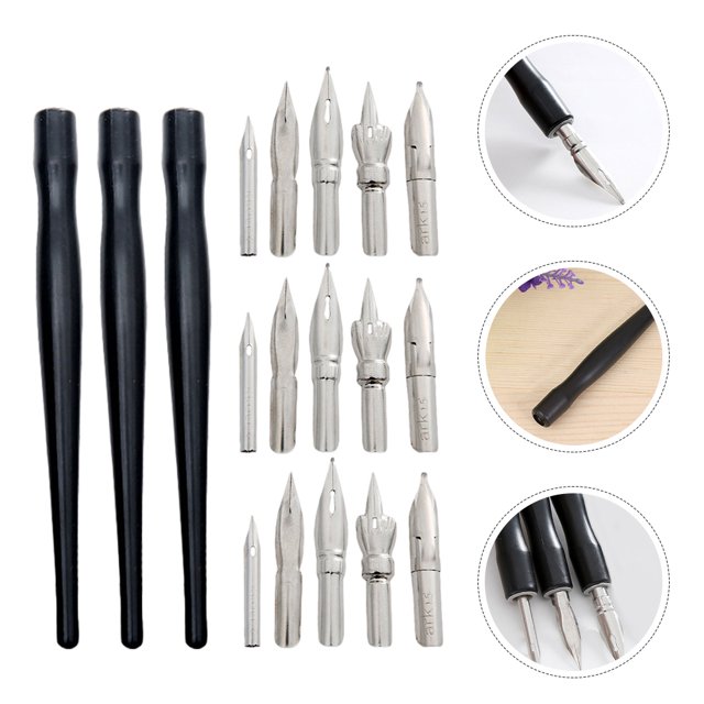 SHOWERORO 3 Sets Drawing Pen Calligraphy Dip Pen Wood Black for Artists Students Signing Back to School