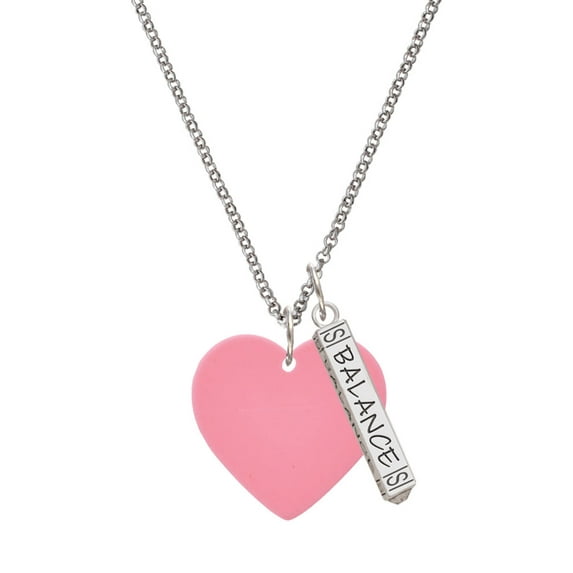 Delight Jewelry Acrylic 1" Pink Heart Silvertone Balance Bar Charm Necklace, 23"