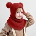 thumbnail image 3 of Kilaqueen Kids Knit Balaclava Hood with Double Pom Poms, Winter Neck Warmer Scarf for Toddler Boys Girls, Cold Weather Outdoor Beanie, 3 of 8