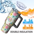 thumbnail image 5 of 40oz Pioneer Flower Floral Print Pattern Insulated Tumbler with Handle, BPA-Free Leak Proof Lid and Straws, Double Wall Vacuum, Hot 12h/Cold 34h, 5 of 6