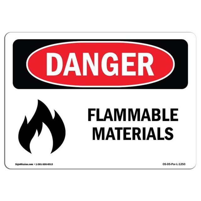 SignMission OS-DS-A-1824-L-1250 18 x 24 in. OSHA Danger Sign - Flammable Materials