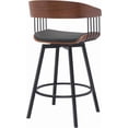 thumbnail image 4 of Athena 27" Seat Height Mid Century Modern Swivel Walnut Wood Bar Stool for Kitchen Island Counter in Black Faux Leather with Black Metal, 4 of 11