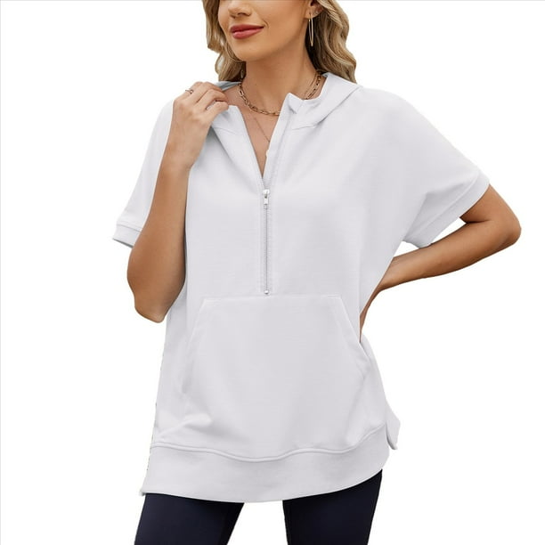 Sudadera con Capucha de Media Cremallera para Mujer, de Corta, Informal, con Bolsillos. XL