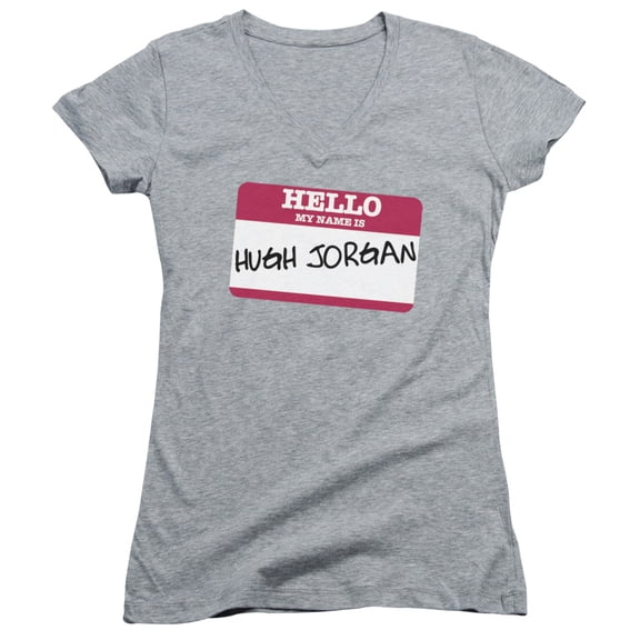 - Hello Hugh Jorgan - Juniors Cap Sleeve V-Neck Shirt - Large