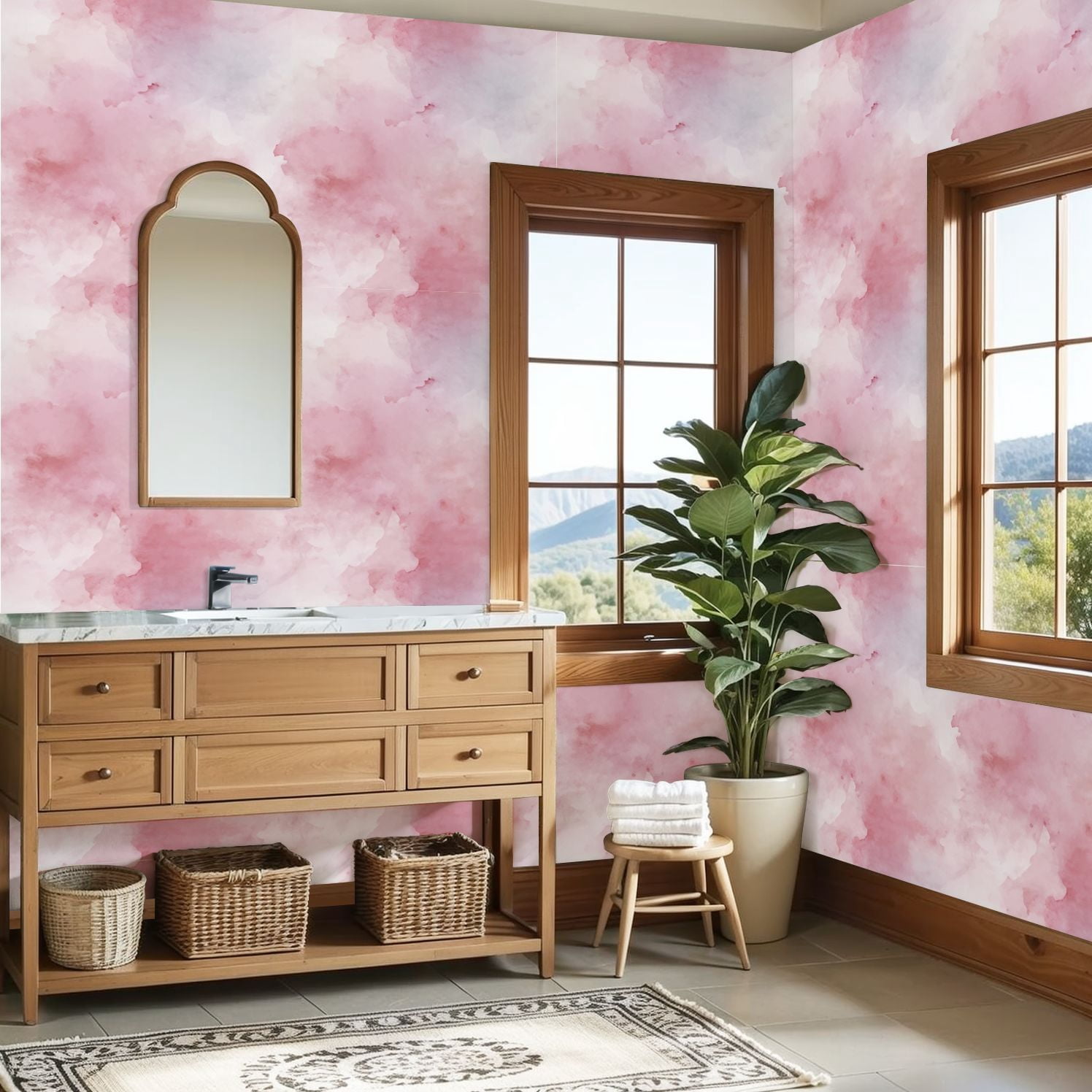 Peel and Stick Wallpaper Soft Pink Watercolor Abstract Blush White Hues Wall Mural 23.6in x 9.8ft Self Adhesive Removable Wall Paper Renter Friendly Wallpaper for Nursery Bedroom Cabinets