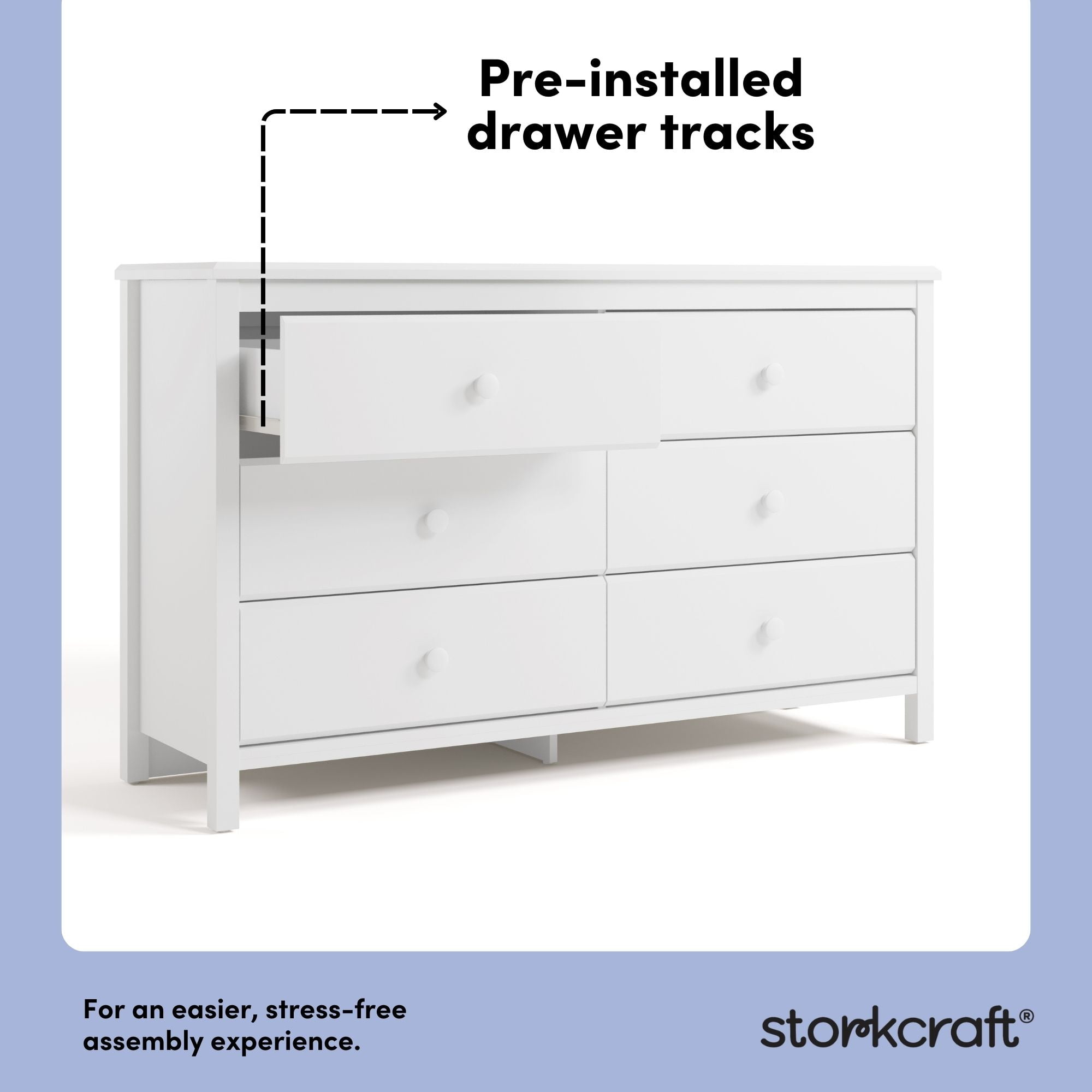Storkcraft Alpine 6 Drawer Nursery Double Dresser, White