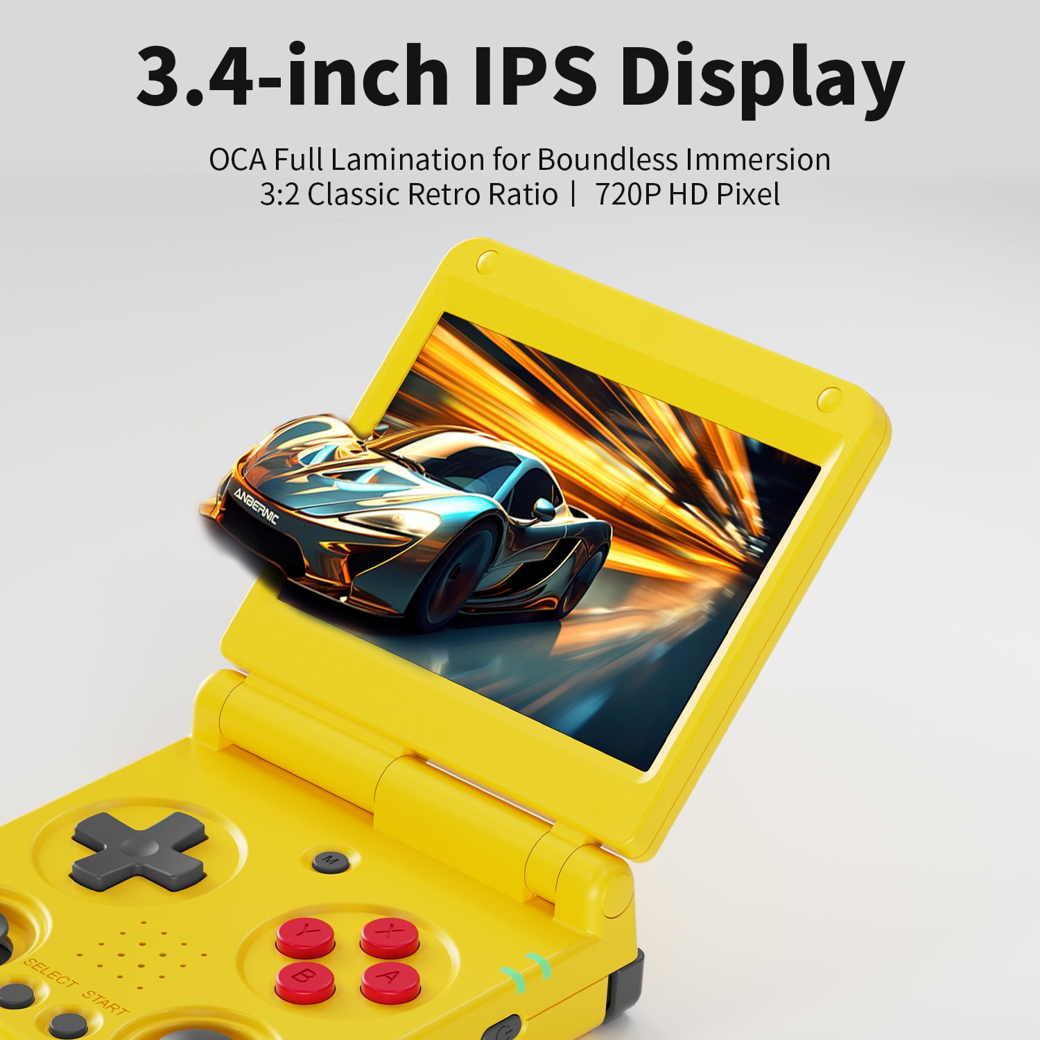 RG34XXSP Handheld Game Console,3300 mAh Battey,3.4 inch Screen Support 30+ Simulators 5G WiFi Bluetooth HD Indigo Yellow