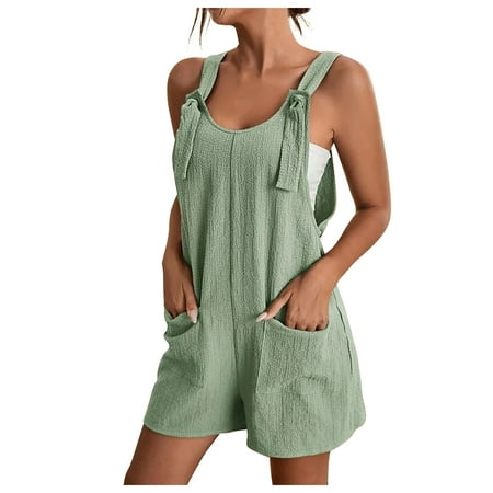 

RQYYD Jumpsuits for Womens Summer Short Jumpsuits Adjustable Strap Casual Rompers with Pockets Loose Fit Comfy Trendy Overalls 2023
