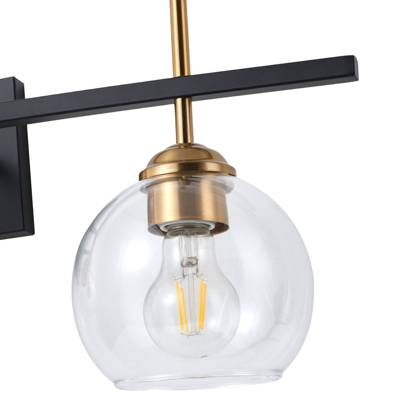 Modern 3-Light Vanity Light | Black & Gold Bathroom Light Fixture with Glass Shades | Industrial Wall Sconce for Bathroom, Vanity, Hallway