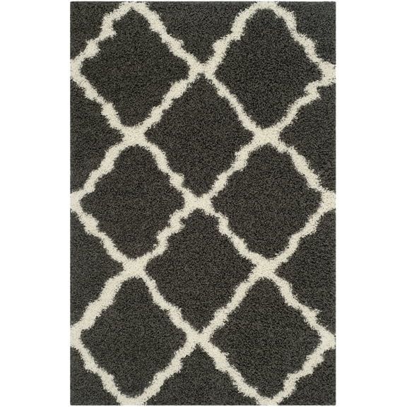 SAFAVIEH Dallas Logan Geometric Shag Area Rug, Dark Grey/Ivory, 6' x 9'