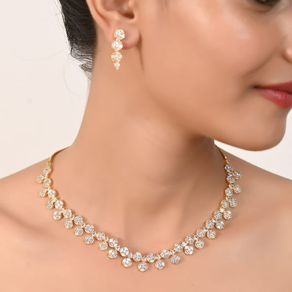 RATNAVALI JEWELS CZ Cubic Zirconia White Gold Plated Gorgeous Wedding Indian Bollywood light Necklace set with Dangle Earrings Jewelry Set For Women