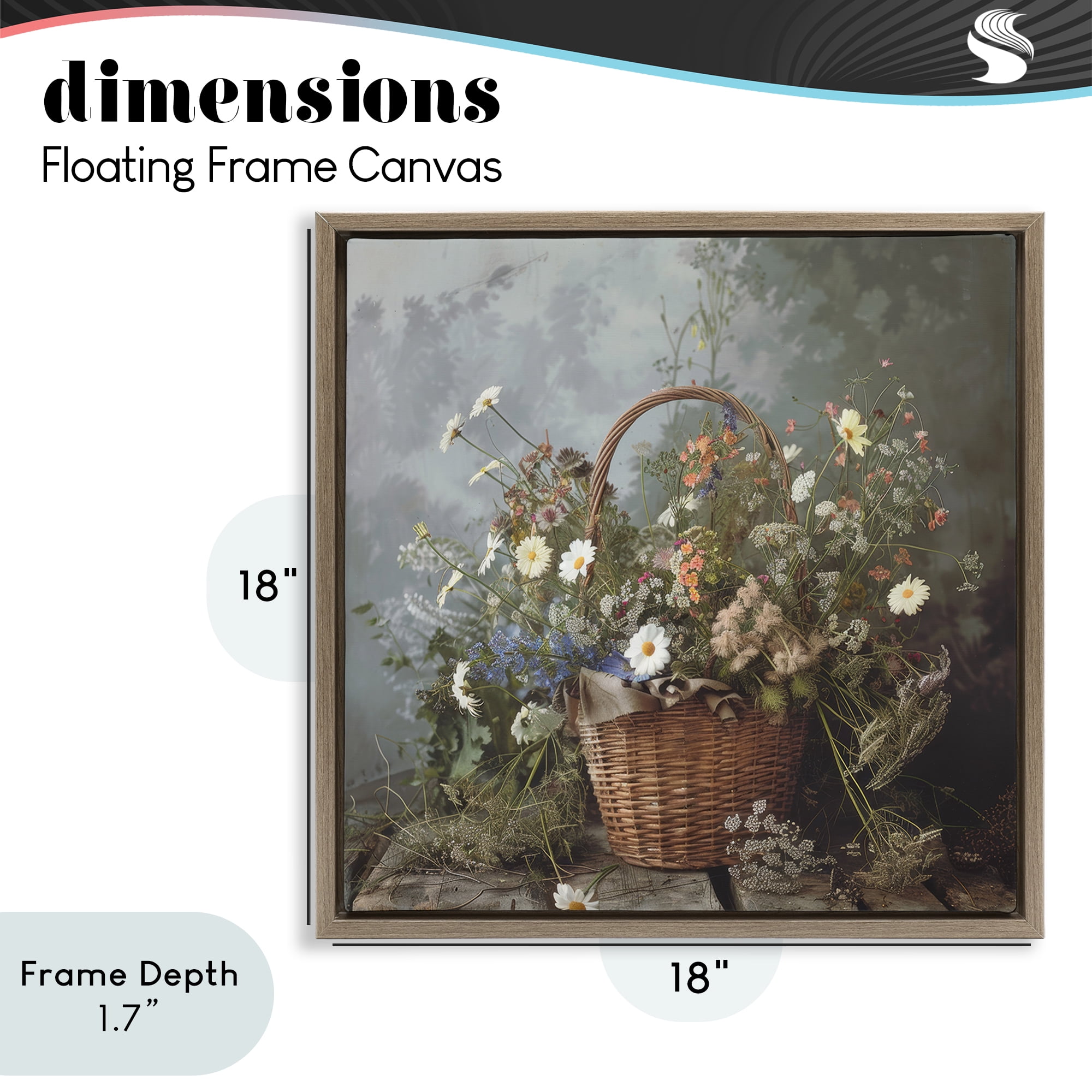 Stupell Industries Floral Basket Still Life Brown Framed Floater Canvas Wall Art, design by Lazar Studio