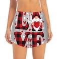thumbnail image 2 of Pofeuu Buffalo Plaid Love And Gnome Print Women's Athletic Shorts Running Workout Shorts Tummy Control Quick Dry Gym Shorts with Pockets Double layer sports shorts-Large, 2 of 7