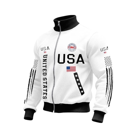 Dwelliawo Full Zip Men's Sweatshirt Usa Flag Patriotic Graphic Anniversary 250th Anniversary 1776-2026 Sweatshirt Patriotic Lightweight Shirts Sweatshirts White S