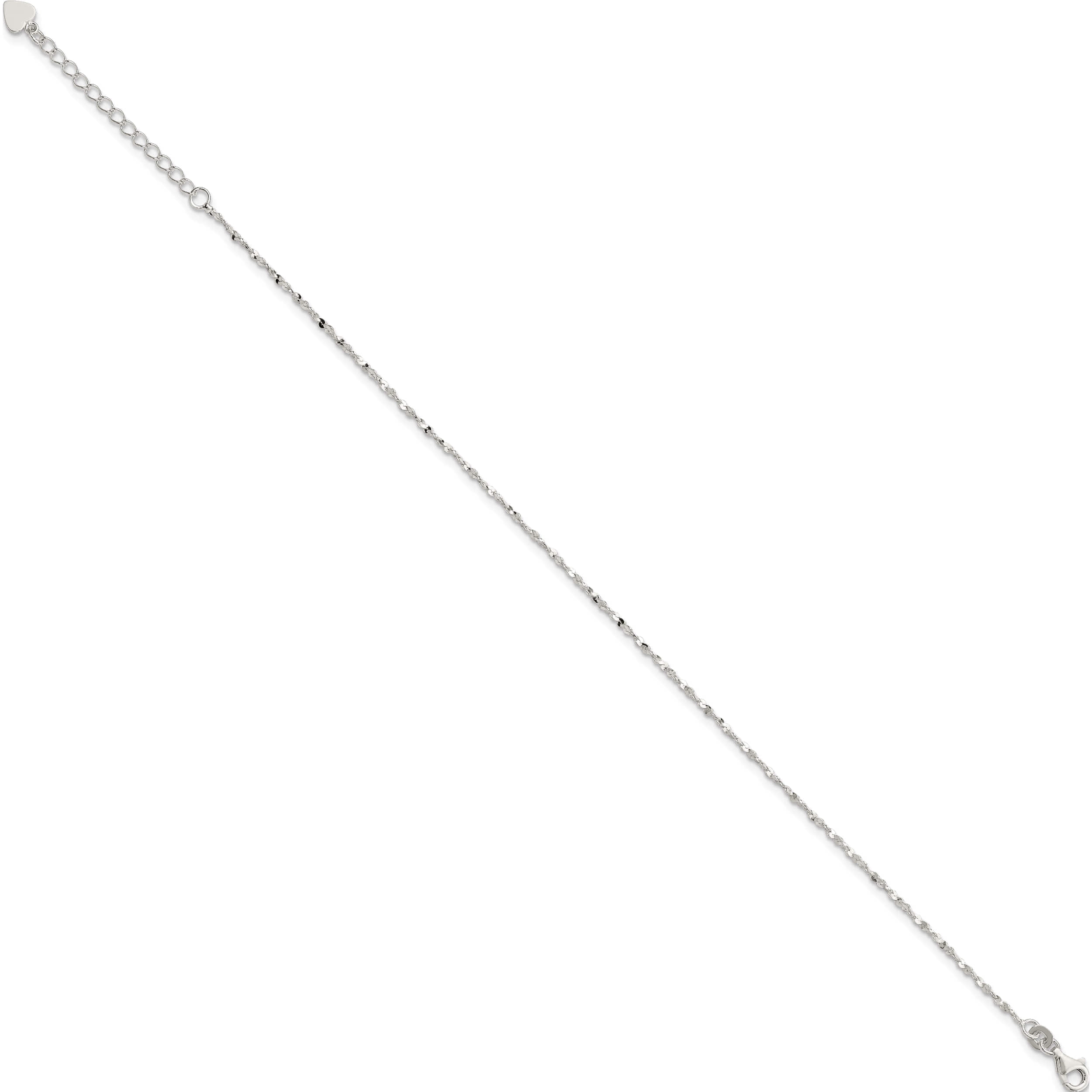 Sterling Silver Twisted Serpentine Heart 9 Inch Plus 1.5 Ext. Anklet (9 X 1) Made In India qg4215-9