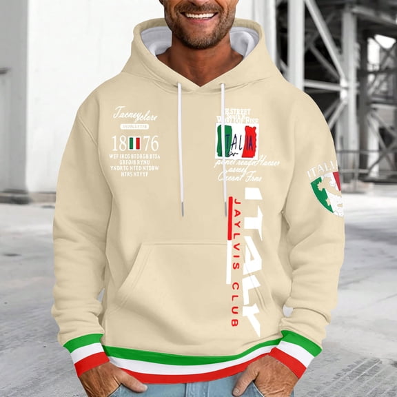 CONZONE Men's Hoodies Long Sleeve Pullover Hoodie for Men Italian Flag Graphic Hooded Sweatshirts With Pocket