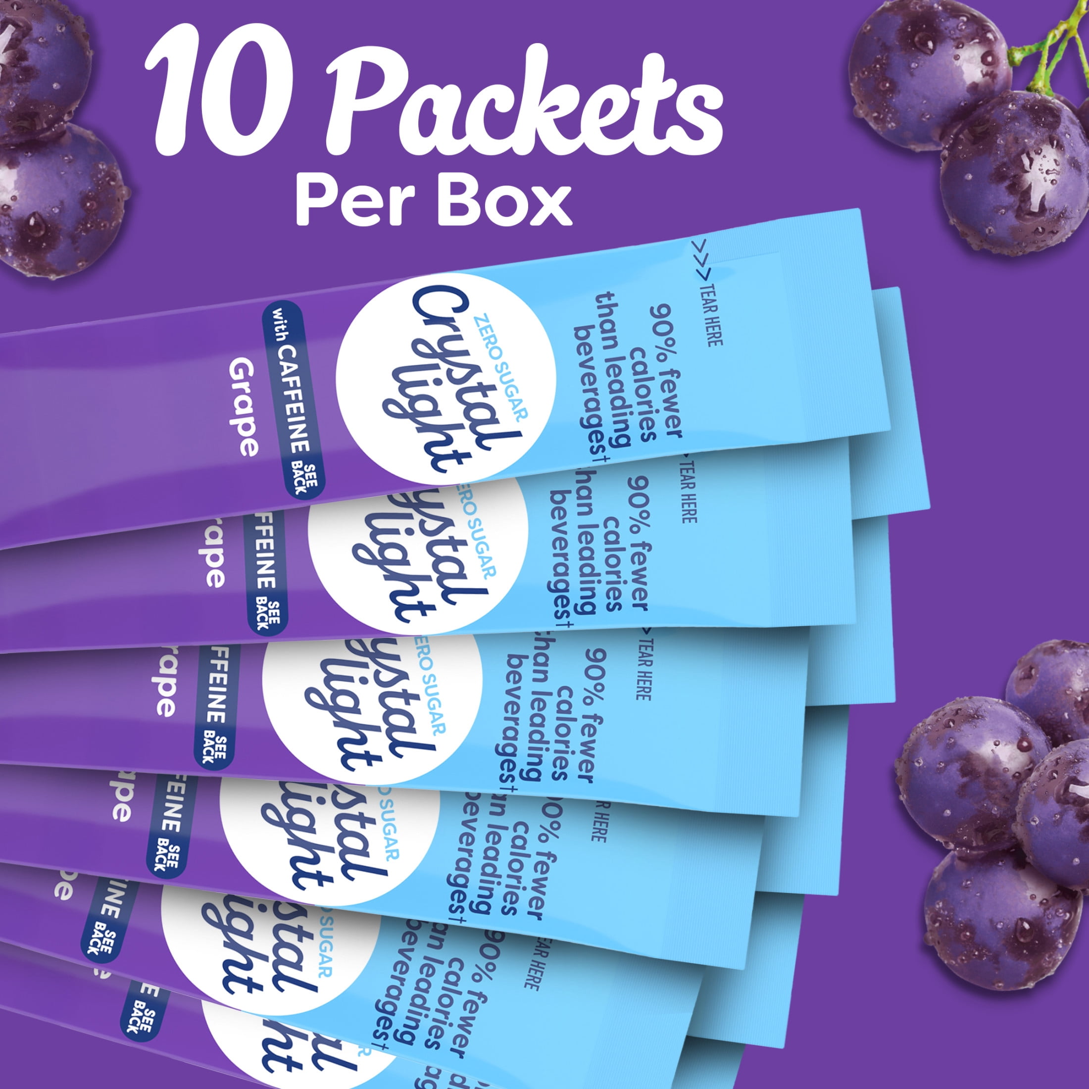 Crystal Light Drink Mix with Caffeine, 10 Packets, for Convenient On-the-Go Flavorful Hydration, Grape Natural Flavor With Other Natural Flavors, Zero Sugar, 1.1 oz