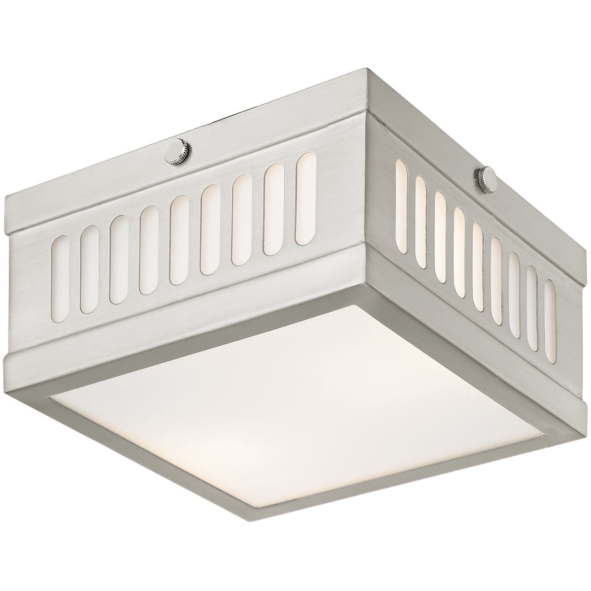 7.5 inch 2 Light Brushed Nickel Ceiling Light fixture with Hand Blown Satin Opal White Glass Shade