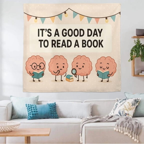 ViciArt It’s a Good Day to Read a Book Wall Tapestry – 30"x40" Polyester Cute Brain Reading Classroom Library Decor
