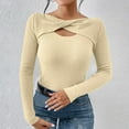 thumbnail image 5 of cfhntfmh Sweaters for Women Fashion Fall Clothes Cutout Tops Long Sleeve Ribbed Slim Fitted Shirts Going Otu Tees（Beige,Small), 5 of 7