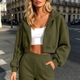thumbnail image 3 of Cropped Zip Up Hoodie Women Long Sleeve Drop Shoulder Casual Hooded Sweatshirt Y2k Crop Jacket Fall Winter Coat Outerwear, 3 of 5
