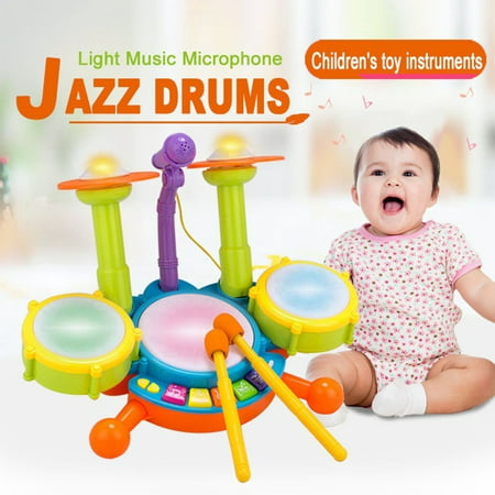 Electric Big Toy Drum Set for Kids with Movable Working Microphone to Sing and a Chair - Tons of Various Functions and Activity, Bass Drum and Pedal With Drum Sticks (Adjustable (Best Drum And Bass Set Ever)