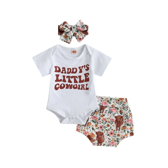 Bagilaanoe 3pcs Newborn Baby Girl Short Pants Set Short Sleeve Letter Print Romper Tops   Shorts   Headband 3M 6M 12M 18M Infant Casual Summer Outfits