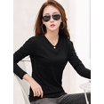 thumbnail image 1 of Camisetas de manga larga para mujer, Camisa de algodón con botones verdes y cuello en V, Color sólido, café coreano, Tops sueltos suaves 2024, 1 of 4