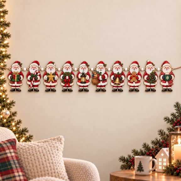Garland Santa Claus Figures Wooden Wall Hanging for Christmas Gatherings