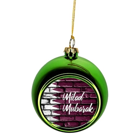 Flag Qatar  Milad Mubarak Ornaments  Green Bauble Christmas  