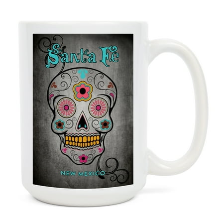 

15 fl oz Ceramic Mug Santa Fe New Mexico Sugar Skull Dishwasher & Microwave Safe
