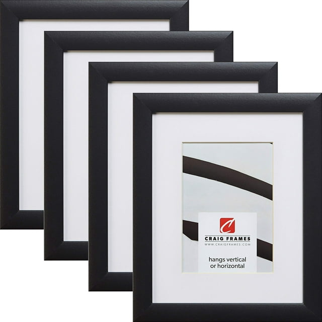 Craig Frames Contemporary, 13 x 19 Inch Black Picture Frame Matted to Display a 9 x 13 Inch Photo, Set of 4