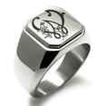 thumbnail image 1 of Stainless Steel Letter W Initial Floral Monogram Engraved Engraved Square Flat Top Biker Style Polished Signet Ring, 1 of 1