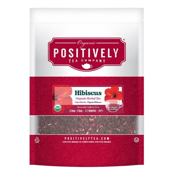 Positively Tea's Organic Hibiscus Herbal Tea, Loose Leaf, 1 Pound Bag