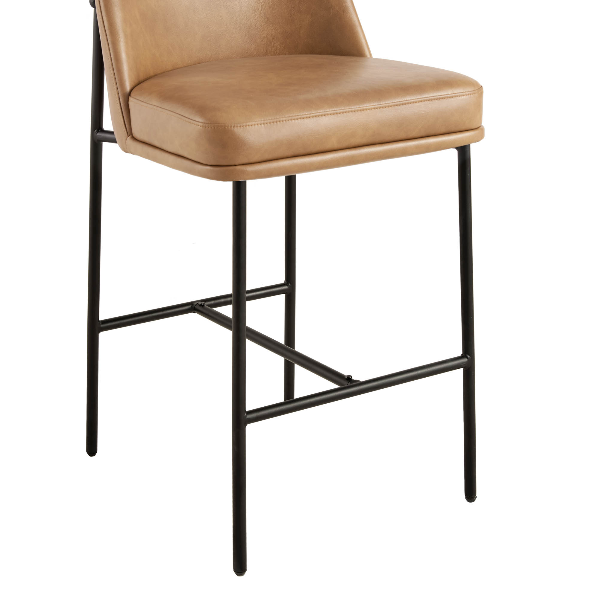 Spruce & Spring Modern 27-Inch Contemporary Counter Stool Set with Upholstered Seat and Metal Frame Set of 2, Cognac Faux Leather