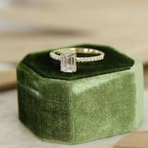 Jewelerix Brilliant 10K Gold Vermeil Emerald-Cut Diamond Ring with Slim Pave Band Perfect Engagement Gift for Her