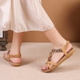 thumbnail image 6 of Bohemia Beach Sandals, Sandals Women Flat Shoes Dressy Summer Bohemian Flats Shoes for Women's Open Toe Elastic Ankle Strap Flat Beach Shoes Beaded Jeweled Flats, Ginger 5.5, 6 of 9