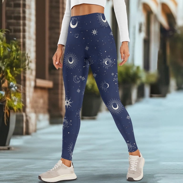 Renewold Sun Moon Star Navy Blue Pocket Yoga Pants for Women