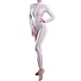 thumbnail image 2 of Zaldita Women's Shiny Spandex Unitard High Neck Long Sleeves Ankle Length Leotard Jumpsuit White One Size, 2 of 4