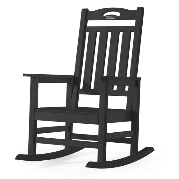SUUNYN Oversized Outdoor Rocking Chair, HDPE All-Weather High Back Porch Rocker, 380lbs Capacity, Black