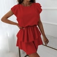 thumbnail image 3 of RYKJLWY Dresses for Women 2024 Women's Loose Peplum Short Sleeved Double Layer Dress Casual Dresses Wedding Guest Dress (Red,XXL), 3 of 5