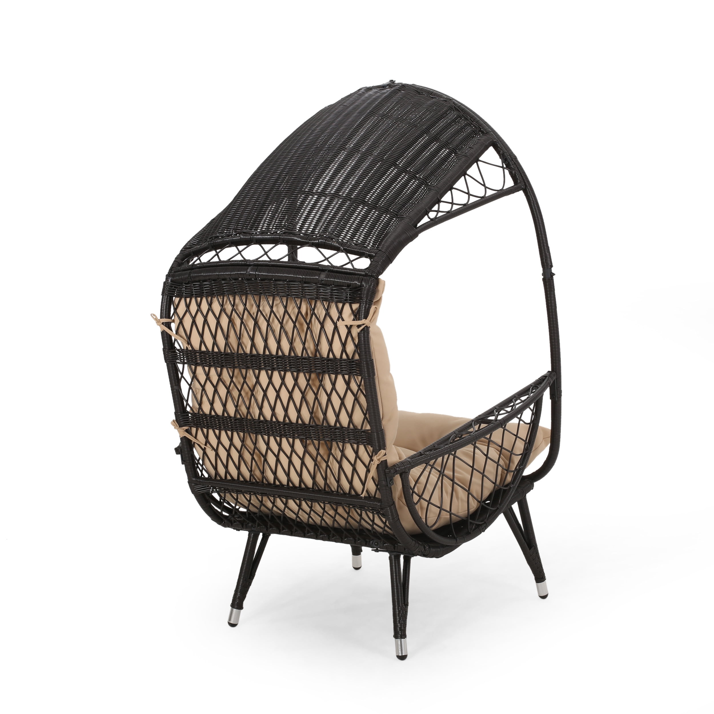 Outdoor Standing Basket Style Leisure Chair, Wicker Weave Single Relaxing Seat for Patio Garden, Button and Beige