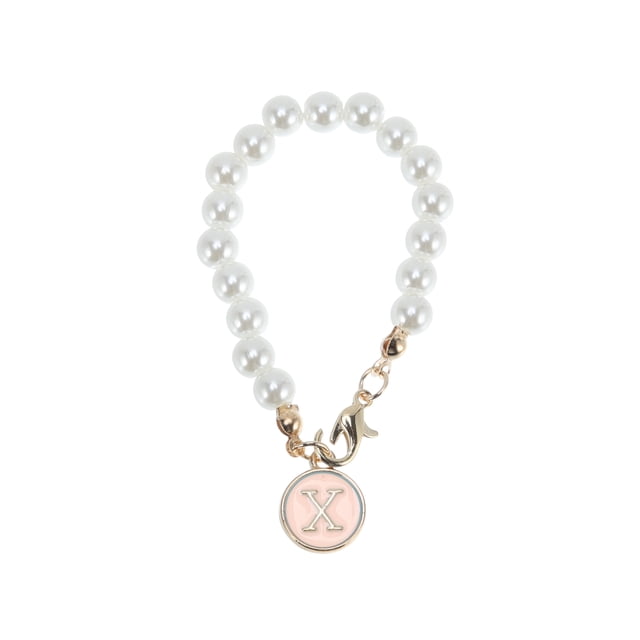 Unique Bargains 1 Pce Pendentif Lettre Ronde X Tasse d'Eau Rose Alliage Imitation Perle